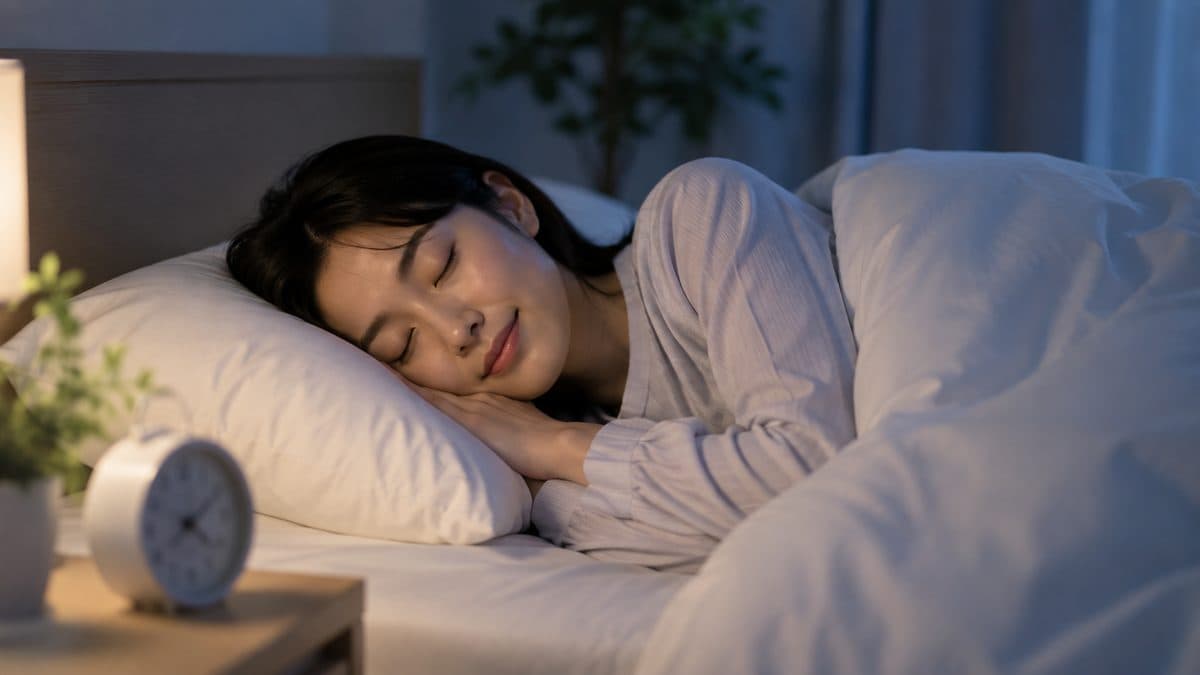 寝室で穏やかに眠っている様子